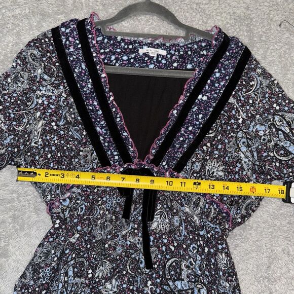 Btfl-Life Boho Maxi Dress Velvet Trim V Neck Empire Waist Paisley Sz Sm Cottage - Picture 9 of 12